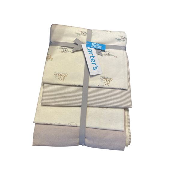 Carter’s 4 Pack Receiving Blankets NWT Cream/Grey - Picture 1 of 3